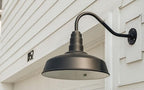 Steel Lighting Co. Gardena Barn Light | Outdoor Wall Mounted | 16" Dome | Upward Sloping Gooseneck | Farmhouse Light Made in America | Hunter Green Exterior/Brass Interior