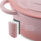 Enameled Cast Iron Dutch Oven Pot with Lid Heavy-Duty Cookware for Bread Baking, Braising, Stews, Roasting，7QT,pink