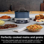 Ninja 10-in-1 Everyday Possible Cooker Pro 6.5-qt,Multi-Cooker,Slow Cooker, Slow Cook,Sear/Sauté,Braise,Keep Warm,White Rice,Brown Rice,Oats,Cooking Pot Midnight Blue, Base Gray/Stainlees Steel