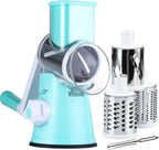 Rotary Cheese Grater with Handle Vegetable Shredder Round Kitchen Slicer Mandoline Grater for Vegetable, Nuts, Chocolate, Cheese, White, 3 Stainless Steel Blades