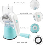 Rotary 3-in-1 Grater for Kitchen - Stainless Steel Cheese Grater with Turn Handle (Blue)