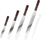 4PCS Cake Decorating Icing Spatula set with 4, 6, 8 & 10 Inch Stainless Steel Blade, Wood Handle Frosting Spatulas and Cake Stripping Tool (Straight Spatulas 4, 6, 8 & 10 Inch)