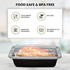 Klex 28 Oz, 50 Sets Meal Prep Containers with Airtight Lids, BPA Free, Reusable Plastic Food Container, 28 oz, Rectangular, Black/Clear, 50 Sets