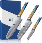 3PCS Kitchen Knife Set, Japanese Chef Knife Set with S35VN Powder Steel Core, Resin & Wood Handle, Ultra Sharp Knives Set for Meat, Vegetables, Fruits Ideal Gift