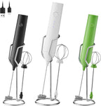 Rechargeable Milk Frother Set by ELMWAY, Electric Drink Blender with Wand and Egg Whisk, Foam Maker Mixer, Milk Frother Handled for Coffee, Latte, Matcha, Protein Powder (White with Stand)