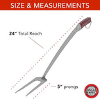 Grill Fork 24-inch Super Long for Grilling Barbecue Griddle and Fire Pit Extra Strong Curved Neck Premium Hardwood Handle Large Stainless Steel Tines for BBQ Outdoor Kitchen and Grilled Food