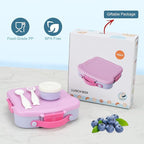 Bento Box for Kids School Lunch Box with Utensils and a Dipping Bowl, Leak-Proof 4 Compartments with Carrying Handle, BPA-Free Bento Box for Girls and Boys in School, Preschool, Daycare (Purple)