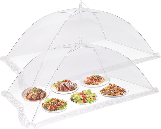 2 Pcs Extra Large Mesh Food Cover Tent（46"x20", 40"x24"）Umbrella Food Screen Covers for Outside Pop-up Mesh Reusable and Collapsible Food Nets for Parties Picnics Outdoor BBQs…