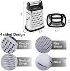Multifunctional Stainless Steel Grater Slicer with Handle, Large 4 Sides Cutter for Ginger, Garlic, Cucumbers, Carrots, Cheese, Potato，Dishwasher Safe （Black）