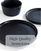 Stoneware dinnerware set 8 persons 24 pcs – Ultra chic matte black plates and bowls set – Dishwasher and microwave safe – Bowl and plate set – Dinner service Pure Living