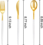 SUT Gold Plastic Silverware, 160Pcs Gold Utensils Set Disposable, 80 Gold Plastic Forks, 40 Gold Knives, 40 Gold Spoons, Gold Plastic Cutlery for Parties, Dinners, Weddings(White Gold)