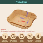 parchment paper for air fryer, 8.9inch square air fryer liners disposable,125PCS Non-stick parchment paper sheets for 8-12QT airfryer liners, Baking, Roasting Microwave