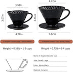 Pour Over Coffee Maker, Single Cup Coffee Dripper, Manual Porcelain Slow Brewing Accessories for Travel, Camping, Office, Home, Cafe, Coffee Gifts (Black, Large)