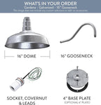 Steel Lighting Co. Gardena Barn Light | Outdoor Wall Mounted | 16" Dome | 16" Gooseneck | Farmhouse Light Made in America | Galvanized Exterior/Galvanized Interior