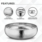 Avador® Set of 3 Premium Stainless Steel Salad Mixing Bowl Hammered Finish | Handmade | Includes Salad Serving Utensils (Stainless Steel)