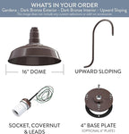 Steel Lighting Co. Gardena Barn Light | Outdoor Wall Mounted | 16" Dome | Upslope Gooseneck | Farmhouse Light Made in America | Dark Bronze Exterior/Dark Bronze Interior