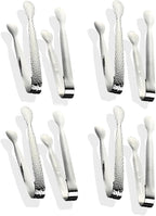 8Pcs 4.3" Stainless Steel Mini Ice Tongs – Ideal for coffee bars, tea parties, dessert events & kitchen use (sugar/ice buckets, appetizers). Available in shiny/textured surface styles for versatile