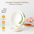 Kordisen Nonstick Ceramic Deep Frying Pan, 11 Inch Non Toxic Skillet with Lid, Healthy Jumbo Cooker, Saute Pan for Cooking, Induction Cookware, PFOA & PFAS Free (Cream)