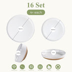 AmorArc Ceramic Dinnerware Sets with Pasta Bowls for 4, Handpainted Plates and Bowls Set with Rustic Terracotta Underside, Scratch Resistant Dishes Set, Dishwasher & Microwave Safe, 16 Pcs