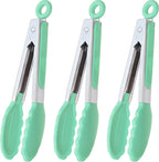 Mini Tongs with Silicone Tips 7 Inches Silicone Cooking Tongs, Set of 3 (Mint)