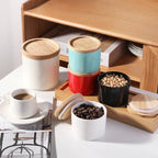 Sweejar Kitchen Canisters Ceramic Food Storage Jar, Stackable Containers with Airtight Seal Wooden Lid for Serving Ground Coffee, Tea, Sugar, Spice and More - 5 Fl Oz(Red)