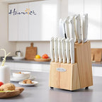 Harriet 14-Piece Knife Block Set, High-Carbon Stainless Steel Chef Knives with Triple Rivet Handles, Sharpening Steel & Multifunctional Shears | Santoku, Bread, Steak Knives & Wood Block