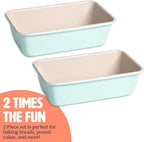 Tasty Clean Ceramic Loaf Pan Set, 2-Pack of 9-Inch x 5-Inch Cake Pans, Durable Aluminized Steel for Professional Results, Clean Ceramic Nonstick Coating, Oven Safe to 425°F, Dishwasher Safe, Aqua