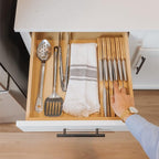 KitchenEdge Bamboo Kitchen Knife Block Holder Organizer - Holds 5 Long + 6 Short Knives (Not Included), Fits Most Knife Sizes, Rubber Feet, Sustainable Bamboo, In-Drawer Design