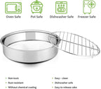 E-far Round Cake Pan with Rack Set, 9½-inch Stainless Steel Cake Pans and Baking Cooling Racks, Non Toxic & Healthy, Mirror Polished & Dishwasher Safe - 4 Pieces (2 Pans + 2 Racks)