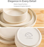 TheTerra Ceramic Dinnerware Sets for 4, 12 Pieces Handmade Reactive Glaze Plates and Bowls Set, Scratch Resistant Dish Set, Oven & Microwave & Dishwasher Safe, Matte White