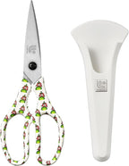 Linoroso Kitchen Scissors Heavy Duty Kitchen Shears with Magnetic Holder Made with Japanese Steel 4034, Multipurpose Ultra Sharp Cooking Scissors for Meat/Vegetables/BBQ/Herbs/Pizza (Graphic,Chili)