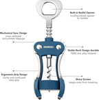 Beneno Wine Opener, Zinc Alloy Premium Wing Corkscrew with Multifunctional Bottles Opener, Sharp Wine Corkscrew with Ergonomic Non-Slip Wing Handle, Blue