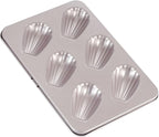 CHEFMADE Madeleine Mold Cake Pan, 6-Cavity Non-Stick Oval Shell Madeline Bakeware for Oven Baking (Champagne Gold)