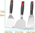 Stainless Steel Spatula Set - Cast Iron Skillet Spatula with Silicone Handle, Turner Flipper for Pancake, Burger, Egg Cooking & BBQ Grill