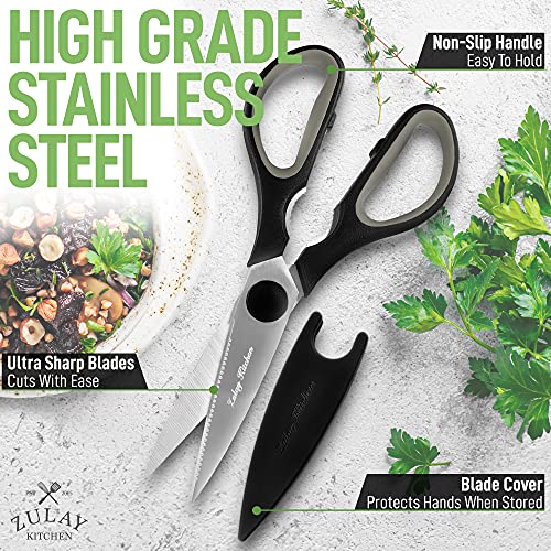 Scissors Heavy Duty - Ultra Sharp Stainless Steel Kitchen Shears With Protective Cover - Multipurpose Food Scissors & Meat Scissors For Poultry, Fish, Herbs, & More (Black) - view 2