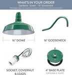 Steel Lighting Co. Gardena Barn Light | Outdoor Wall Mounted | 16" Dome | 16" Gooseneck | Farmhouse Light Made in America | Green Exterior/White Interior
