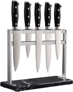 Magnetic Knife Block Stand - Marble Base Magnetic Knife Holder for Counter Top - Double Sided Knife Block without Knives - Stainless Steel Magnetic Kitchen knife holder - Black