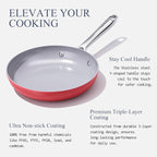 Nonstick Ceramic Frying Pan 8" for All Cooktops, PTFE/PFOA/PFAS Free, Even Heat Distribution Oven Safe to 500°F, Healthy Non Toxic Skillet w/Ergonomic Stainless Steel Handle, Fusion Red