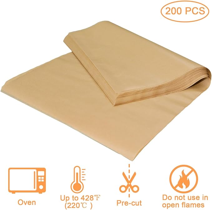 KIDOFLY 200 Pcs 9x13 Inch Unbleached Precut Parchment Paper Baking Sheets – Non-Stick Baking Paper for Oven, Air Fryer, Grilling & Steaming, Heat Resistant Up to 450°F