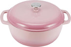 Amazon Basics Cast Iron Dutch Oven Pot with Lid, Enameled, Round, Dual Handles, Heavy-Duty, Medium, 6-Quart, Light Pink