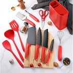 12-Piece Silicone Kitchen Utensil Set with Stainless Steel Knives – Heat-Resistant Spatula, Spoon, Peeler, Non-Scratch Cooking Tools for Baking, Frying & Grilling (Khaki)
