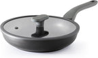 PRICUSIS Nonstick Ceramic Frying Pan with Lid, 8/10 Inch Skillet with Stay Cool Handle, Fully Coated, Induction Compatible & Oven Safe, 100% Dishwasher Safe, PTFE & PFOA Free（8 Inch, Black Sesame）