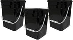 House Naturals 4 Gallon Square Food Grade Bucket Pail with Plastic Handles and Lid (Pack of 3) Made in USA containers (Black)