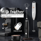 Milk Frother Handheld Foam Maker with 2 Stainless Stirring Head 3 Speed Rechargeable Electric Blender Milk Frother Wand Drink Mixer for Cappuccino Matcha Latte Hot Chocolate Protein Powder Egg (Black)