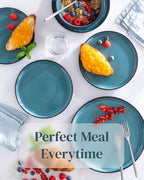Stoneware dinnerware set 4 persons 12 pcs – Modern style plates and bowls set ceramic – Dishwasher safe and scratch resistant – Bowl and plate set – Dinner service Pure Living black & petrol blue