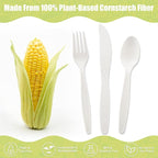 Fuyit 150 Count Compostable Cutlery Set, Disposable Biodegradable Utensils Eco-friendly Durable Cornstarch Flatware Includes 50 Forks, Knives & Spoons for Party, BBQ, Picnic & Potlucks (White)