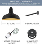 Steel Lighting Co. Gardena Barn Light | Outdoor Wall Mounted | 16" Dome | 11" Straight Arm | Farmhouse Light Made in America | Matte Black Exterior/Brass Interior