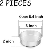 TeamFar 6 Inch Cake Pan, 2 Pcs Round Tier Cake Pan Set Stainless Steel for Baking Steaming Serving, Fit in Oven Pot Air Fryer, Healthy & Heavy Duty, Mirror Finish & Easy Clean, Dishwasher Safe