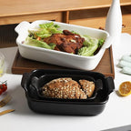 Sweejar Baking Pans Set, Ceramic 9x13 Baking Dish with Handle, Rectangular Casserole Dishes for Oven, Bakeware Sets of 3, Durable Lasagna Pan Deep for Kitchen, Banquet, Wedding Gift(Black)