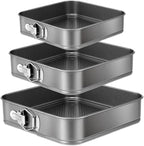 Springform Cake Pan Set of 3 (9.5, 10, 11 Inch) Square Baking Pans Nonstick Cheesecake Pans with Removable Bottom Bakeware for Cake, Cheesecakes, Pizza, and Quiches